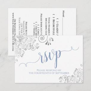 Light Blue op White Elegant Calligraphy Wedding RSVP Kaartje
