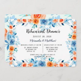 Light Blue Oranje Paint Peony Rehearsal Dinner Kaart