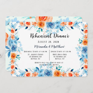 Light Blue Oranje Paint Peony Rehearsal Dinner Kaart