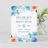 Light Blue Oranje Paint Peony Save the Date Cards Kaart (Staand voorkant)