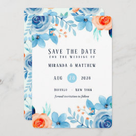 Light Blue Oranje Paint Peony Save the Date Cards Kaart