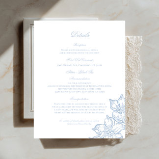 Light Blue Outline Floral Wedding Details Card Informatiekaartje