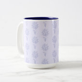 Light Blue Outlined Floral Pattern Tweekleurige Koffiemok (Voorkant links)