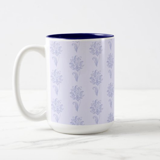 Light Blue Outlined Floral Pattern Tweekleurige Koffiemok (Links)