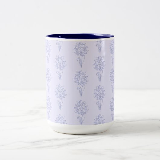 Light Blue Outlined Floral Pattern Tweekleurige Koffiemok (Center)