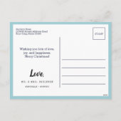 Light Blue Pas getrouwd 1e kerstfoto Snowflake Feestdagenkaart (Achterkant)