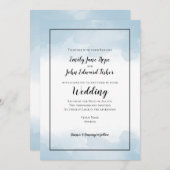 Light Blue Pastel Waterverf Line Border Wedding Kaart (Voorkant / Achterkant)