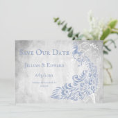Light Blue Peacock Leaf Vine Save the Date Aankondiging (Staand voorkant)