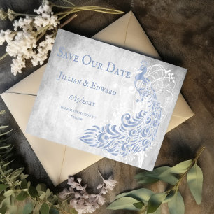 Light Blue Peacock Leaf Vine Save the Date Aankondiging