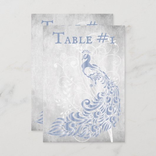 Light Blue Peacock Leaf Vine Table Card Kaart (Voorkant / Achterkant)