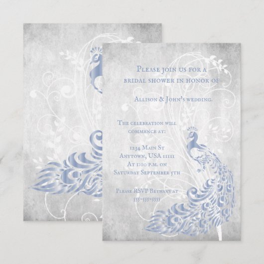 Light Blue Peacock Leaf Vine Vrijgezellenfeest Inv Kaart (Voorkant / Achterkant)