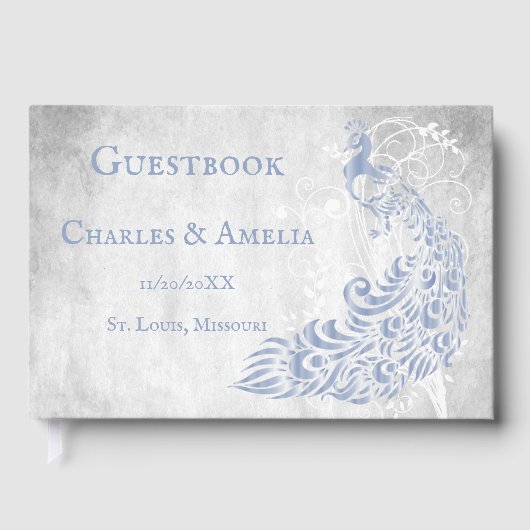 Light Blue Peacock Leaf Vine Wedding Guestbook Gastenboek (Voorkant)