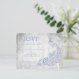 Light Blue Peacock Leaf Vine Wedding RSVP Kaart
