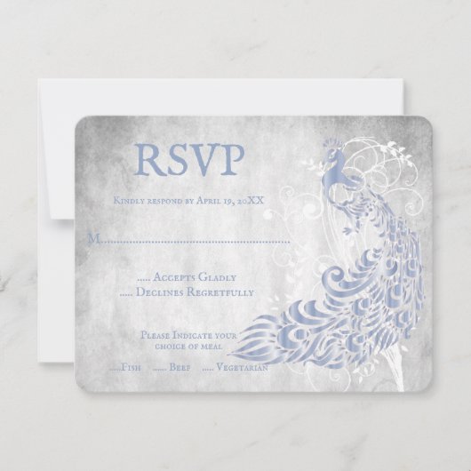 Light Blue Peacock Leaf Vine Wedding RSVP Kaart (Voorkant)
