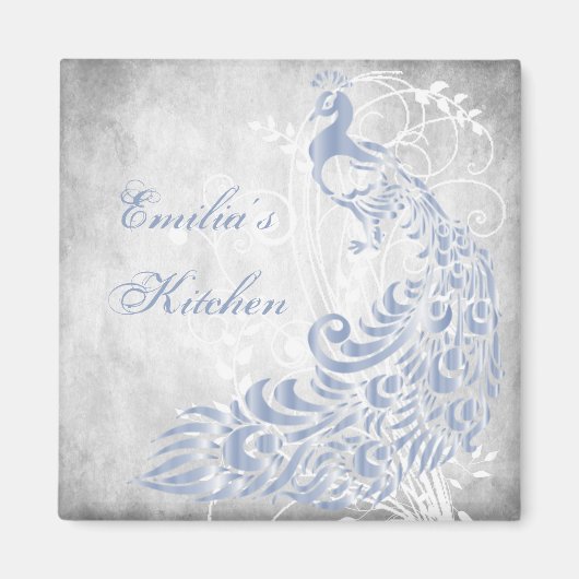 Light Blue Peacock Personalized Magnet (Voorkant)