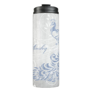 Light Blue Peacock Personalized Thermal Tumbler Thermosbeker