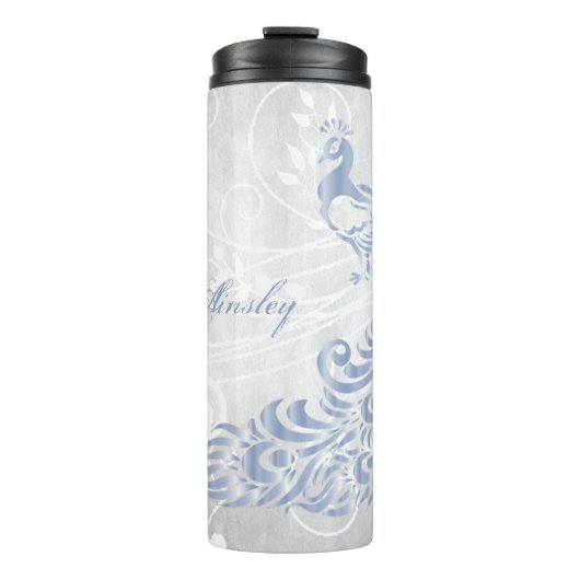 Light Blue Peacock Personalized Thermal Tumbler Thermosbeker (Voorkant)