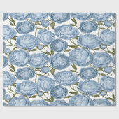 Light Blue Peony Luxury Floral Cadeaupapier (Vlak)