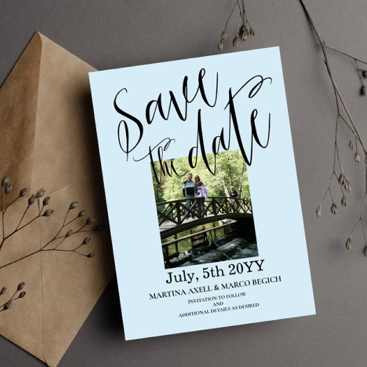 Light Blue Photo Save the date Invitation Kaart