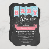 Light Blue Pink Chalkboard Vlag Baby shower uitnod Kaart (Voorkant / Achterkant)
