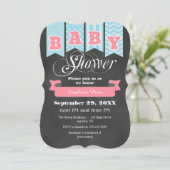 Light Blue Pink Chalkboard Vlag Baby shower uitnod Kaart (Staand voorkant)
