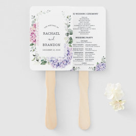 Light Blue Pink Hydrangeas en Eucalyptus bruiloft Handwaaier