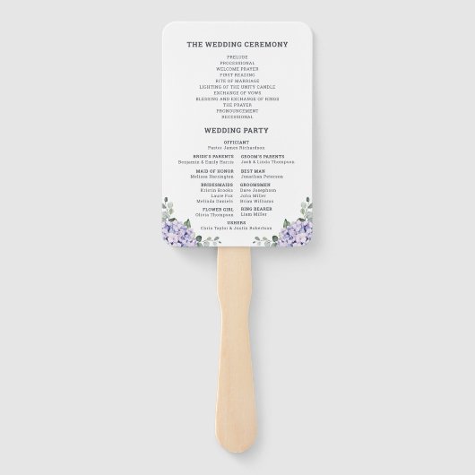 Light Blue Pink Hydrangeas en Eucalyptus bruiloft Handwaaier (Achterkant)