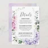 Light Blue Pink Hydrangeas en Eucalyptus bruiloft Informatiekaartje (Voorkant / Achterkant)