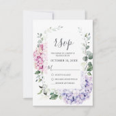 Light Blue Pink Hydrangeas en Eucalyptus bruiloft RSVP Kaartje (Voorkant)