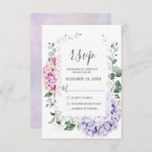 Light Blue Pink Hydrangeas en Eucalyptus bruiloft RSVP Kaartje (Voorkant / Achterkant)