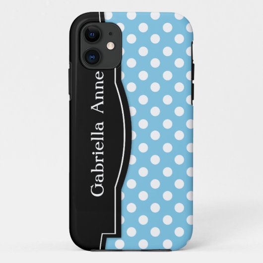 Light Blue Polka Dot Black Lijst iPhone 5 hoesje (Achterkant)
