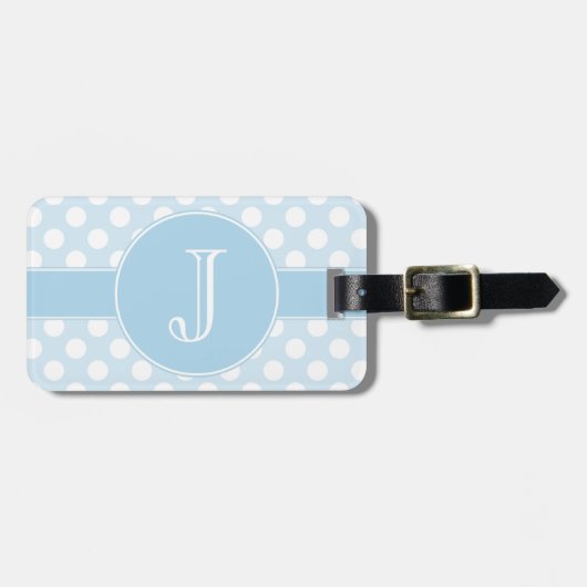 Light Blue Polka-Dot Monogramed Bagagelabel (Voorkant horizontaal)