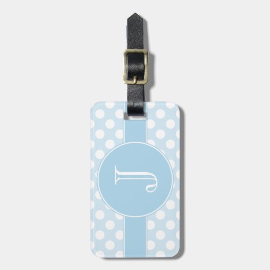 Light Blue Polka-Dot Monogramed Bagagelabel (Voorkant verticaal)