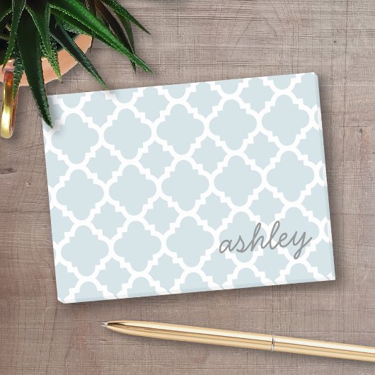 Light blue Quatrefoil Patroonscript naam Post-it® Notes