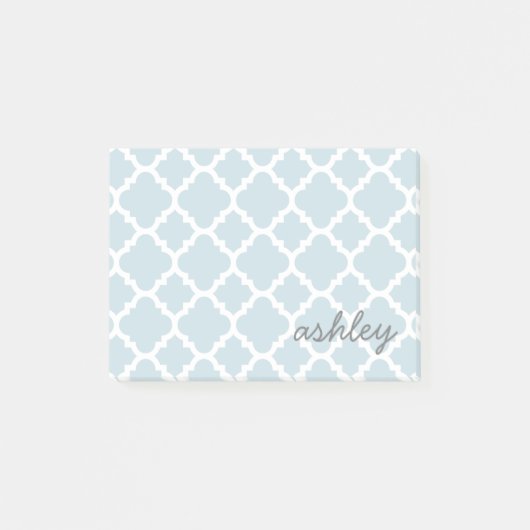 Light blue Quatrefoil Patroonscript naam Post-it® Notes (Voorkant)