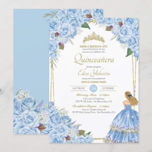 Light Blue Quinceanera Elegant Dress Roos Floral I Kaart