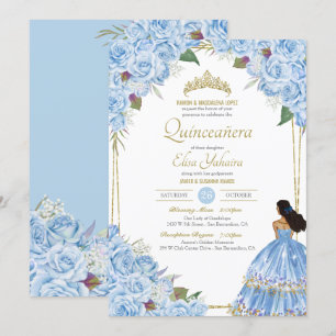Light Blue Quinceanera Elegant Dress Roos Floral Kaart