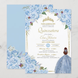 Light Blue Quinceanera Floral Roos Elegant Quince Kaart