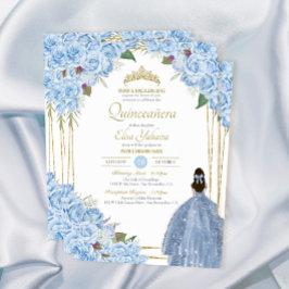 Light Blue Quinceanera Floral Roos Elegant Quince Kaart