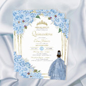Light Blue Quinceanera Floral Roos Elegant Quince Kaart