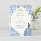 Light Blue Quinceanera Floral Roos Elegant Quince Kaart (Staand voorkant)