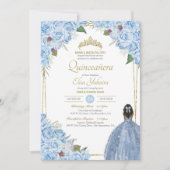 Light Blue Quinceanera Floral Roos Elegant Quince Kaart (Voorkant)