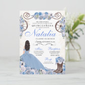 Light Blue Ranchero Princess Dress Quinceanera Kaart (Staand voorkant)