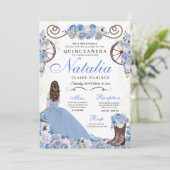 Light Blue Ranchero Princess Dress Quinceanera Kaart (Staand voorkant)