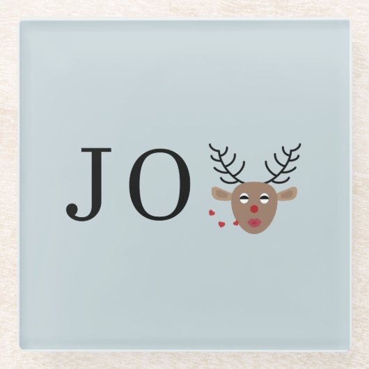 Light Blue Reindeer Joy Festive kerstparty Glazen Onderzetter (Voorkant)