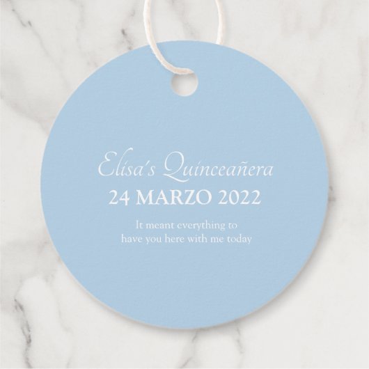 Light Blue Rozen Floral Quinceanera Dank u Bedankjes Labels (Achterkant)