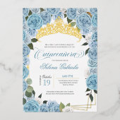 Light Blue Rozen Princess Quinceanera Real Gold Folie Uitnodiging (Voorkant)