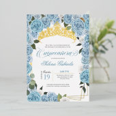 Light Blue Rozen Princess Quinceanera Real Gold Folie Uitnodiging (Staand Voorkant)