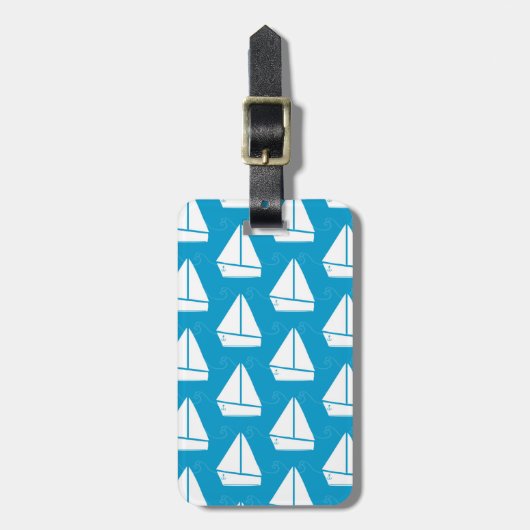 Light Blue Sailboat Patroon Bagagelabel (Voorkant verticaal)