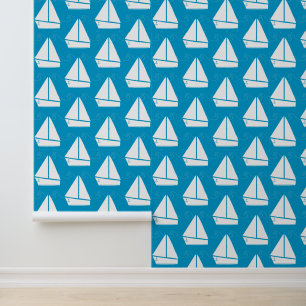 Light Blue Sailboat Patroon Behang